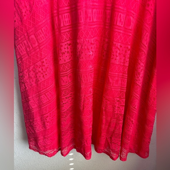 Signature by Sangria Coral Red Lace Overlay Short Sleeve Fit & Flare Dress 20W - Picture 5 of 12